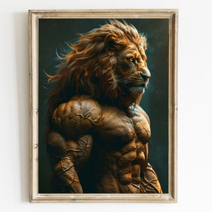 ジムのモチベーションウォールアート筋肉ワークアウトライオンプリントフィットネスポスタージムビーストライオンポスター動物の頭人間の体のモチベーションウォールアート動物