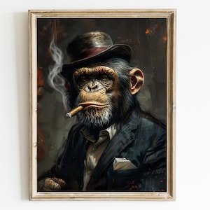 Gentleman Chimp Vintage Portrait, Chimpanzee wearing clothes , Renaissance Animal Portrait, Animal Head Human Body Animal Poster, Art Print