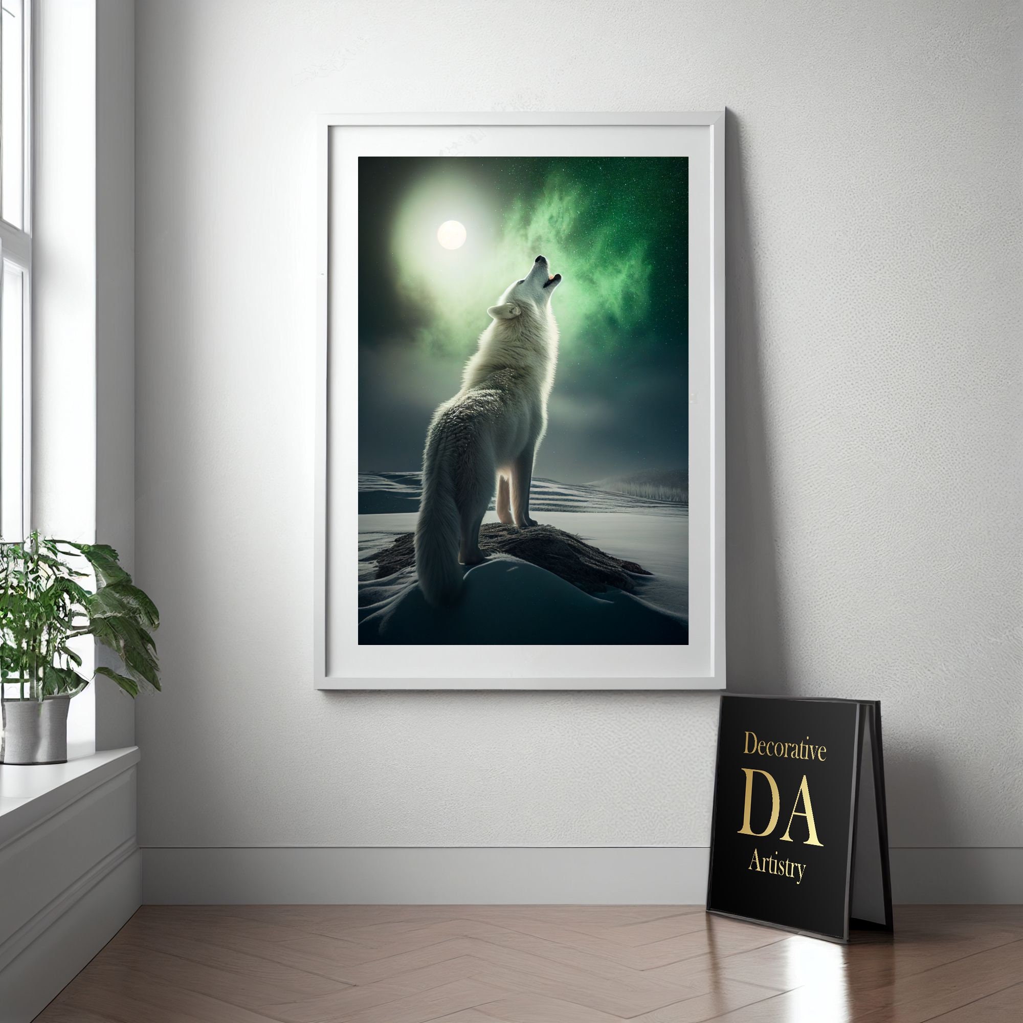 White Wolf Wall Art in the Winter Full Moon Animal Modern Etsy