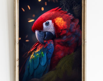 Red Scarlet Macaw Tropical Bird Parrot Bird Wall Art Print | Exoctic Jungle Home Decor