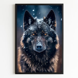 Instant Download Black Wolf Wall Art – Wolf Portrait Print – Digital Wildlife Decor for Home Gym / Man-Cave