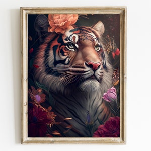 Tiger Wall Art Print Vintage / Tiger Boho Style Canvas Print / Tiger Vintage Abstract Poster Print / Tiger Modern Wall Art