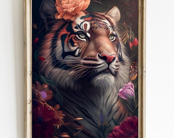 Tiger Wall Art Print Vintage | Tiger Boho Style Canvas Print | Tiger Vintage Abstract Poster Print | Tiger Modern Wall Art