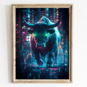 Trading Bull Poster Print Wall Street Trading Financial Art Bull Wall Art Print Stock Market Crypto Investor Money Trader Poster Bitcoin