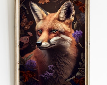 Red Fox Painting Art: Animal Wall Art Print (Digital Download)