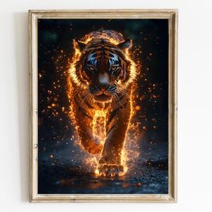 Fantasy Art - Fire Tiger Print - Magical Mythical Wall Art - Tiger Fantasy Digital Download Art - Fantasy Creatures - Big Cat  Fire and Ice