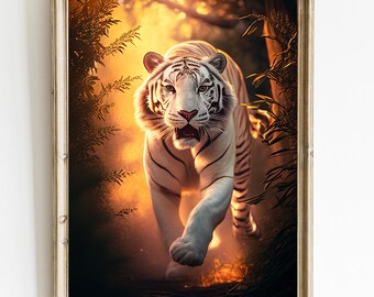 Witte tijger kunstafdruk: junglekat poster (digitale download)