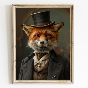 Gentleman Rotfuchs Vintage Portrait, Fuchs in Kleidung Druck, Renaissance Tier Portrait, Tierkopf Mensch Körper Tier Poster, Kunst Druck