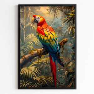 Descarga instantánea – Lámina decorativa de guacamayo escarlata – Impresión de ave tropical – Decoración boho inspirada en la naturaleza para sala de estar/dormitorio