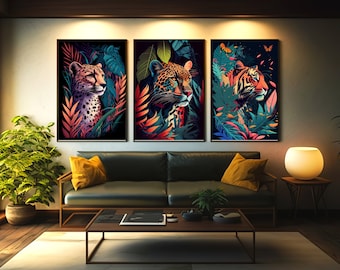 Boho Big Cat Art Prints: Tropical Jungle Animals (Digital Download)