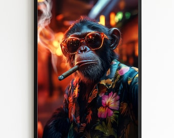 Retrato de chimpancé caballero: Impresión de arte animal retro (descarga digital)
