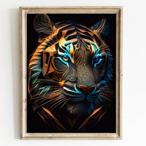 Geometric Tiger Wall Art, Tiger Wall Art, Big Cat Art, Tiger Portrait, Cosmic Wall Art, Tiger Wall Art, Tiger poster, Cosmic Tiger Wall Art
