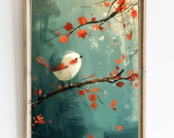 Vintage Vogel Wand Kunst: Minimalistische Herbstblätter Druck (Digitaler Download)