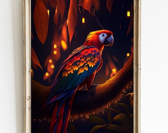 Scarlet Macaw Parrot Print: Tropical Bird Wall Art (Digital Download)