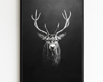 Instant Download – Vintage Stag Wall Art Print – Chalkboard Style Stag Portrait – Lodge & Cabin Wildlife Decor