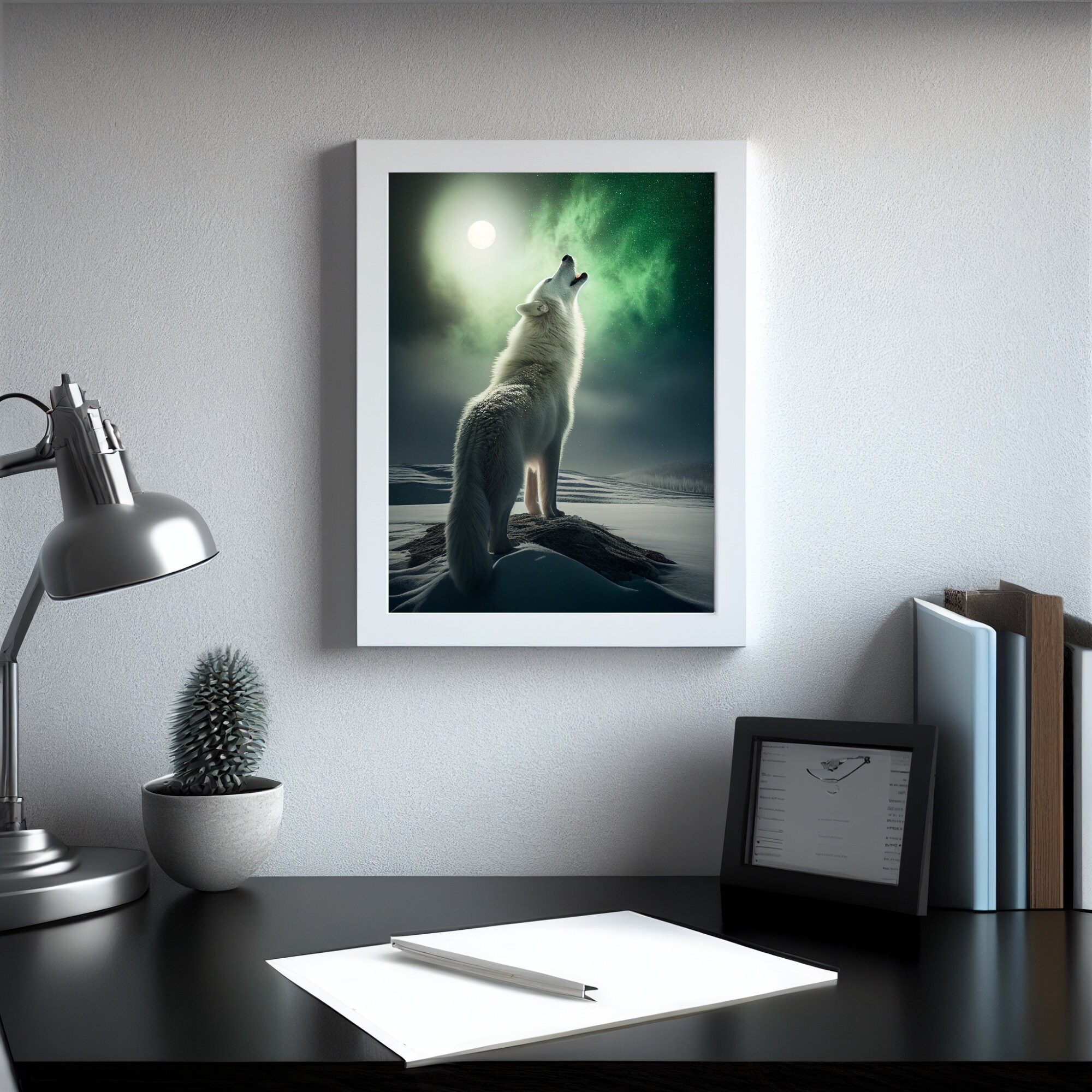 White Wolf Wall Art in the Winter Full Moon Animal Modern Etsy