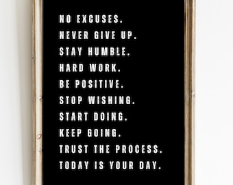 Gym Motivation Print: No Excuses, Fitness Room Decor (Digital Download)