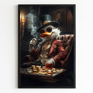 Sofortiger Download - Gentleman Duck Wandkunst - Vintage Cartoon Geldenten Druck - Hausbar / Man-Cave Digital Poster