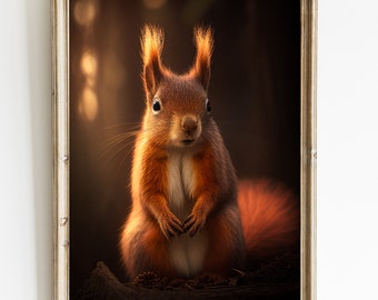 Red Squirrel Portrait Art Print: Wildlife Animal Poster (Digital Download)