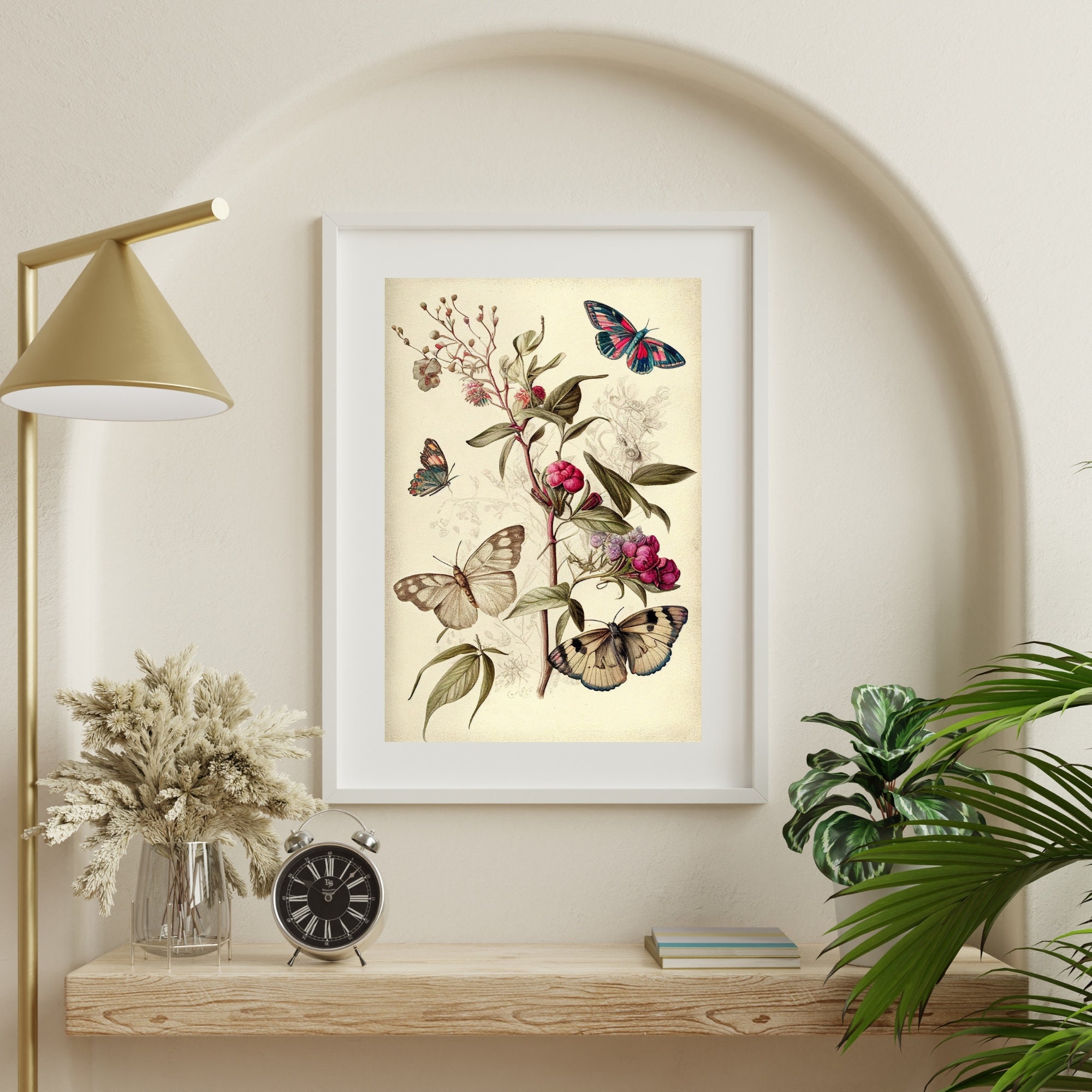 Vintage Butterfly Botanical Print: Antique Farmhouse Wall Decor ...