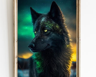Wolfschilderij: dierenkunst aan de muur, interieurdecoratie (digitale download)