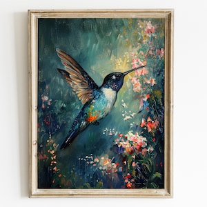Beautiful Hummingbird Watercolour Wall Art, Hummingbird Print, Bird Art Print, Rustic Home Decor, Vintage Bird Art, DIGITAL Printable Art