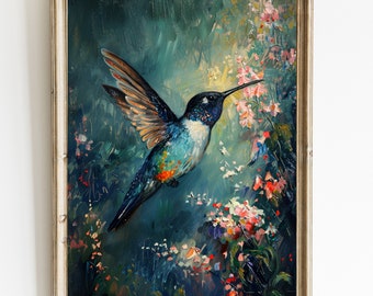 Vintage Hummingbird Watercolor Print: Rustic Bird Wall Art (Digital Printable Art)
