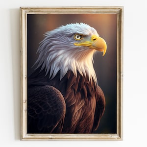 Arte patriótico de la pared del águila calva, águila americana, cartel patriótico del lienzo del águila calva, impresión de aves