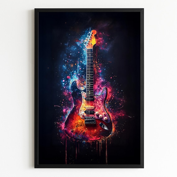 Guitar Wall Art, Guitar Graffiti Print, Cool Modern Graffiti Art