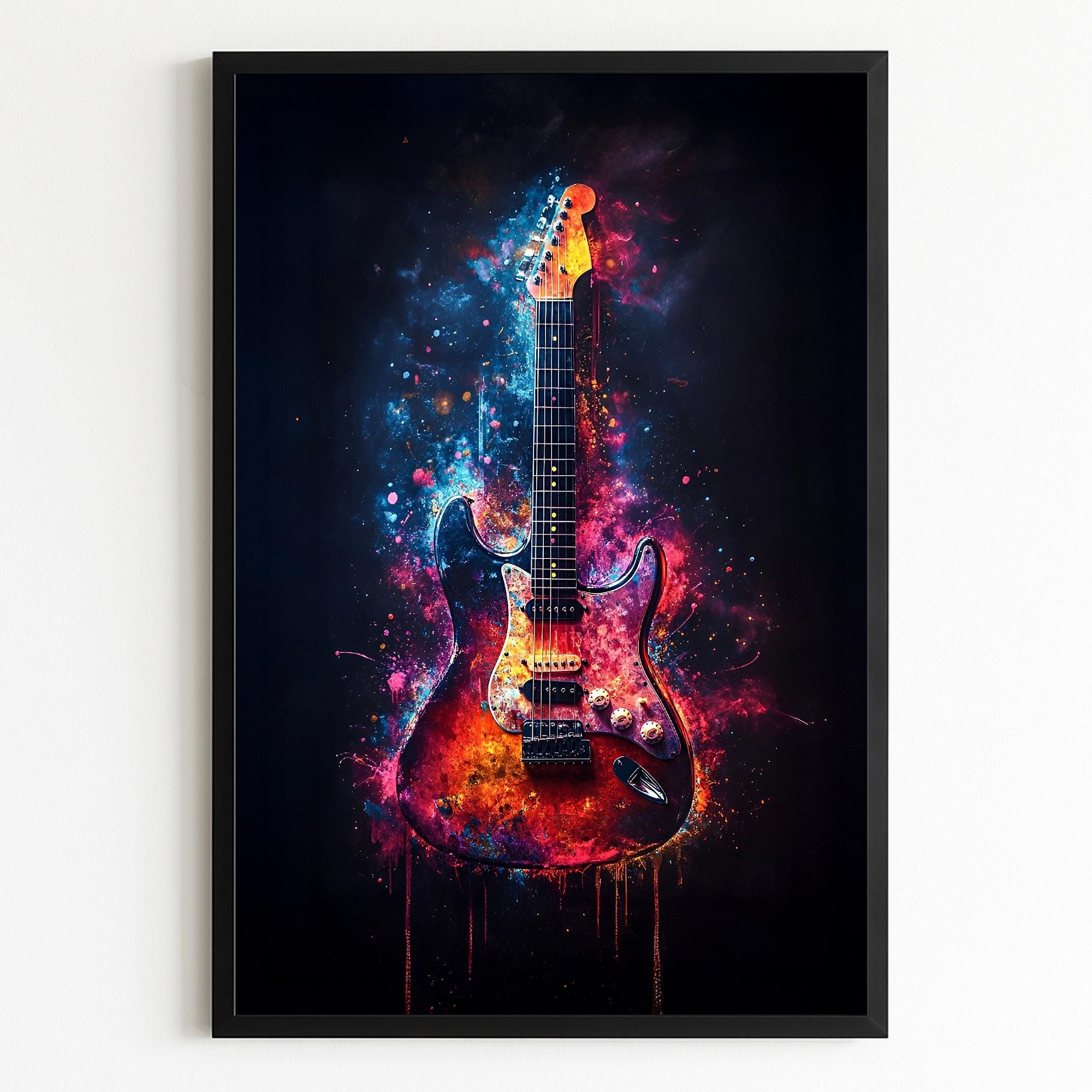Guitar Wall Art, Guitar Graffiti Print, Cool Modern Graffiti Art