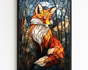 ステンドグラス　pink fox Set of 5 Pink Fox, Stained Glass With Glitter - Etsy