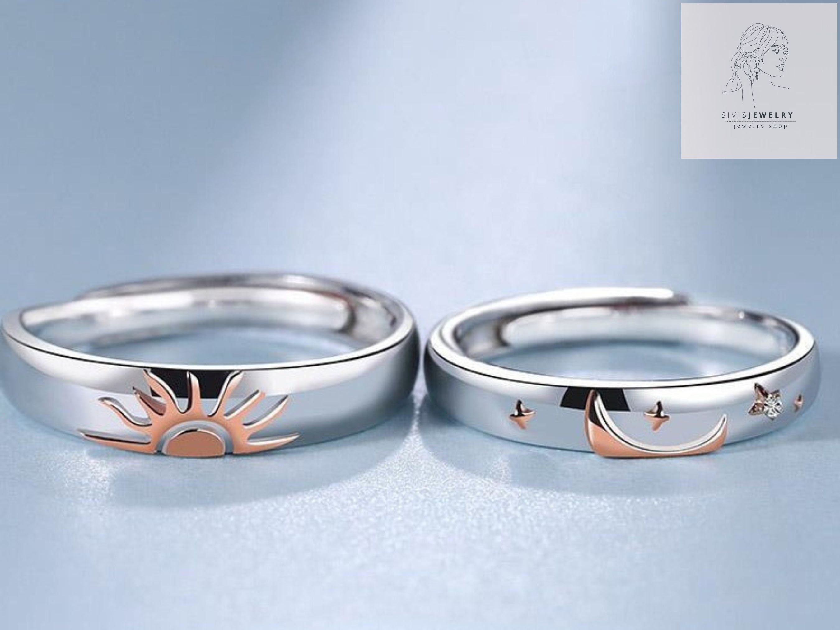 Adjustable Sun and Moon Couple Ring Sun Moon Star Ring Boyfriend