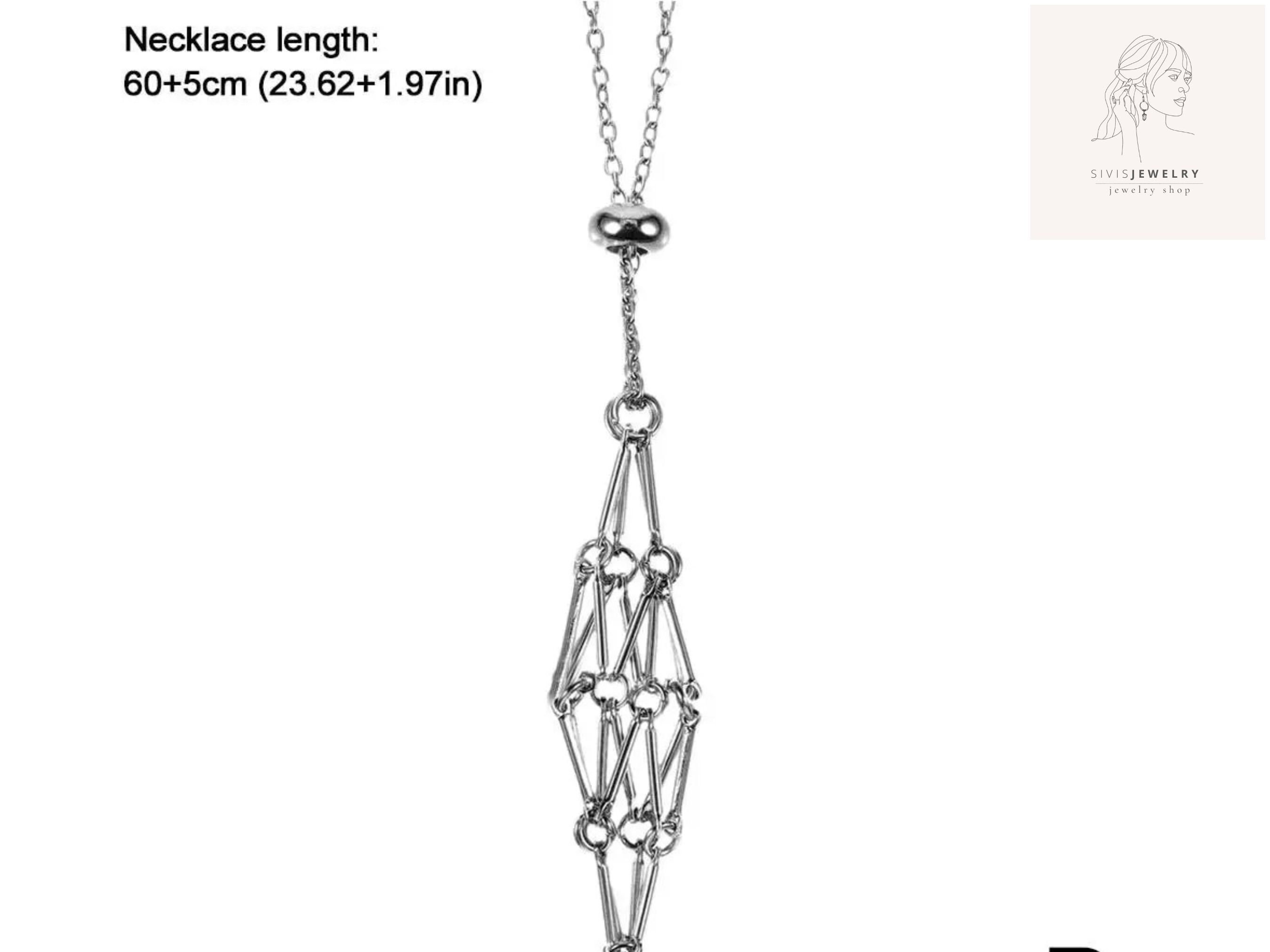 Crystal Holder Cage Necklace Crystal Net Metal Necklace Stainless