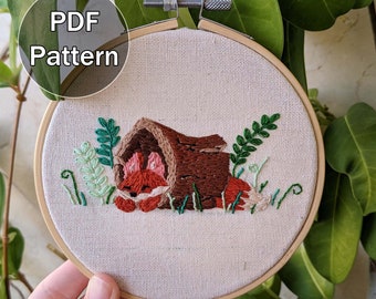 Sleepy Fox - Embroidery PDF Pattern - Digital Download - Hoop Embroidery