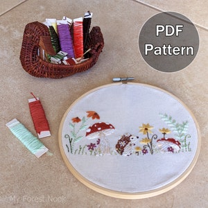 Spring Hedeghog - Embroidery PDF Pattern - Digital Download - Hoop Embroidery