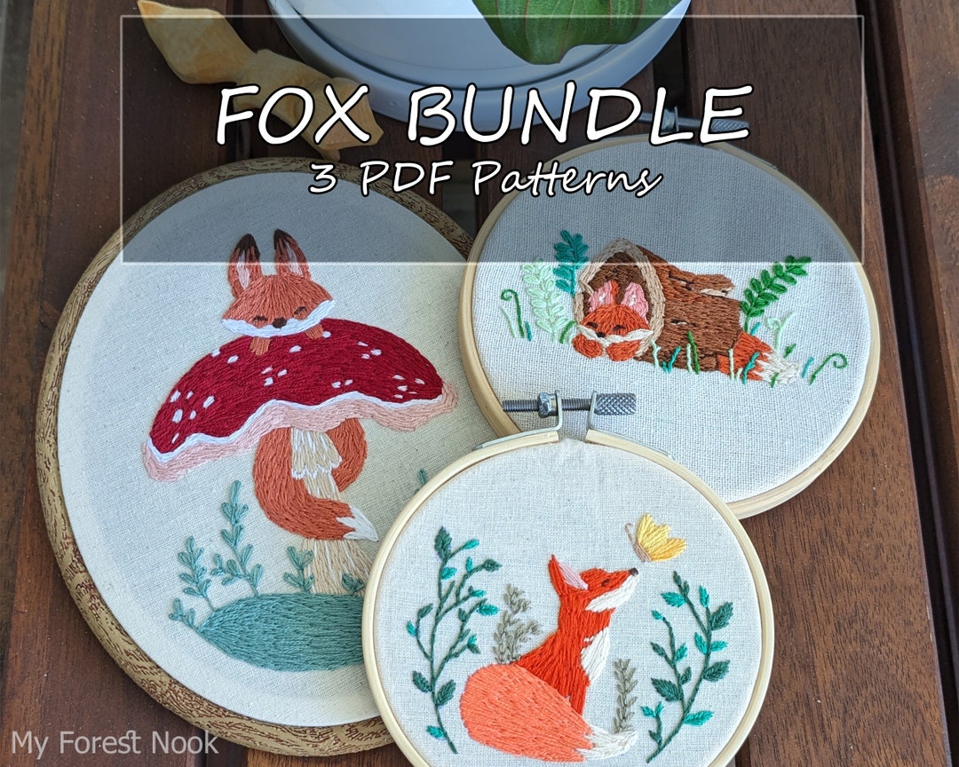 Embroidery PDF Pattern - 3 Fox Bundle - Digital Download - Hoop ...