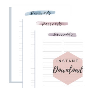 Password List | 3 Colored Printable PDF’s | Letter 8x11 | Minimalist Mama