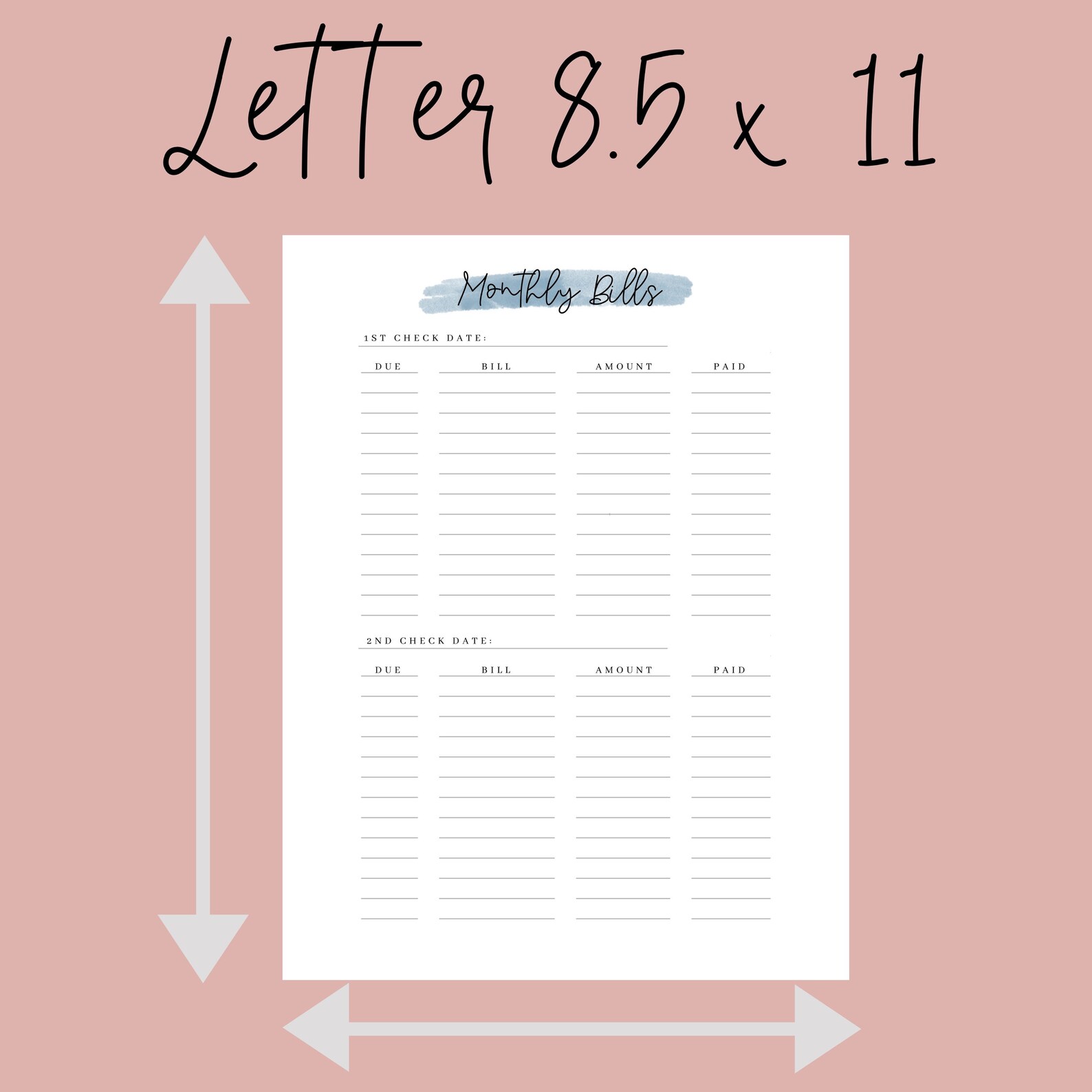 Bi weekly bill tracker 3 colored printable pdfs letter 8x11 minimalist