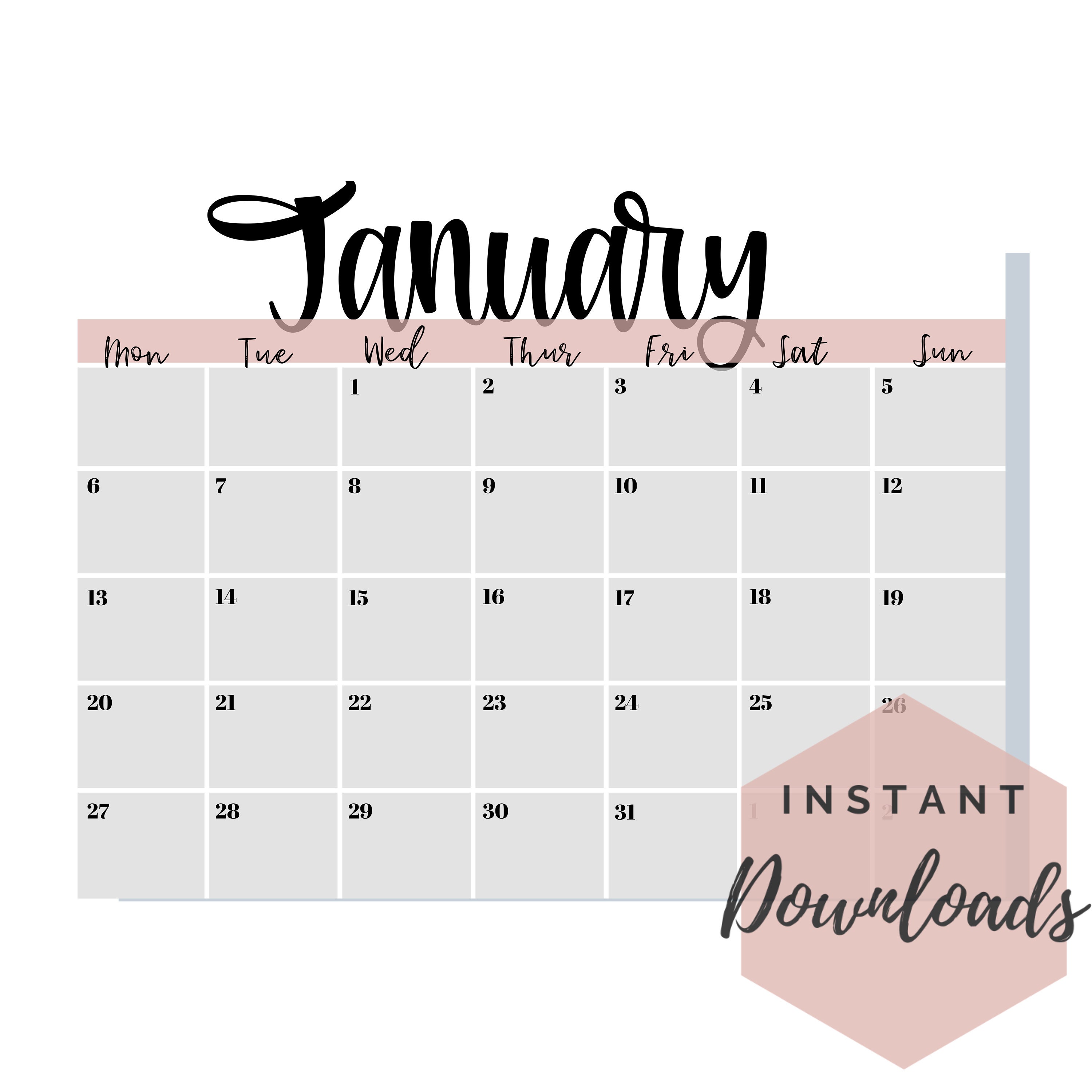 Printable 2020 Calendar Monday Start | Etsy