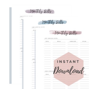 Bi-Weekly Bill Tracker | 3 Colored Printable PDF’s | Letter 8x11 | Minimalist Mama
