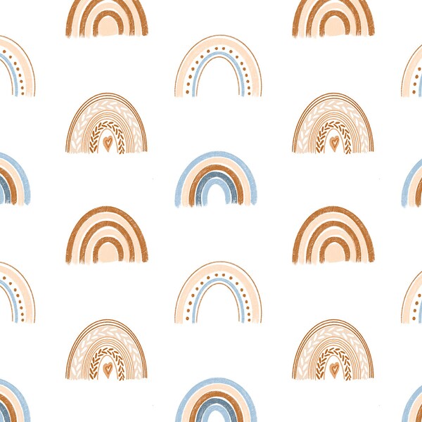 In-house production, cotton in premium quality with rainbows, boho style, 155 cm wide