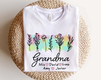 Floral grandma shirt with grandkids name, Wildflowers Grandma Shirt, personalized custom grandma shirt, Mothers Day Shirt, Gift for Grandma