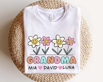 Retro grandma shirt with kids name, Wildflowers Grandma Shirt, personalized custom grandma shirt, Mothers Day Shirt, Gift for Grandma