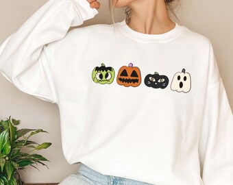 Halloween Pumpkin Sweatshirt, Pumpkin Sweater, ghost pumpkin, Halloween Crewneck Sweater, Spooky Season, Fall Shirts