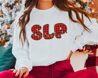 Christmas Speech Language Pathologist,  plaid SLP sweatshirt, Speech Therapy Shirt, SLP gift, Speech Language Pathology, Speech Pathologist