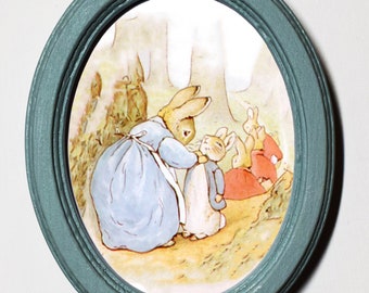 Beatrix Potter – wydruk artystyczny, owalna drewniana rama, dekoracja ścienna do pokoju dziecięcego