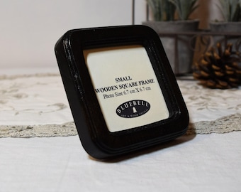 Black Square Handmade Wooden Photo, Cross Stitch Embroidery Frame Antique Vintage Style Picture Frame Home Decor 2.5"x2.5", 4"x4" Inches