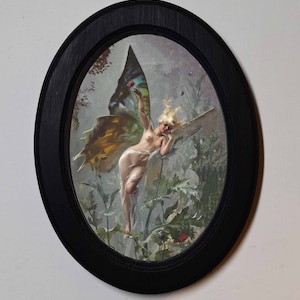 Quadro oval preto emoldurado em madeira, Luis Ricardo Falero, a fada da papoula, impressão artística, decoração de parede para casa, estilo vintage antigo