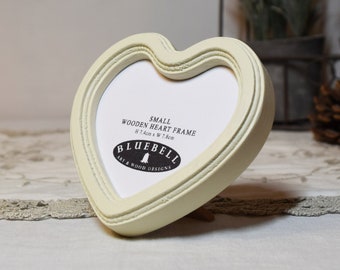 Ivory Small Heart Shaped Handmade Wooden Photo Frame Antique Vintage Style Picture Frame 3"x3", 4"x4" Inches