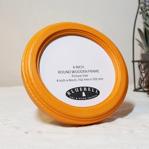 Orange Round Handmade Wooden Photo Cross Stitch Embroidery Antique Vintage Style Picture Frame 2.5&quot;x2.5&quot;,3&quot;x3&quot;, 4&quot;x4&quot;, 5&quot;x5&quot;, 6&quot;x6&quot;, Inches